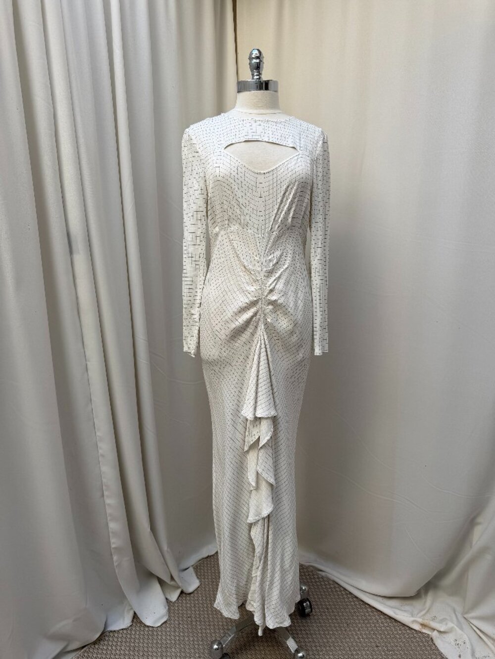 ASOS NWT White Grid Print Ruched Maxi Dress Open Back Wedding Guest Prom Size 10 - Picture 2 of 9